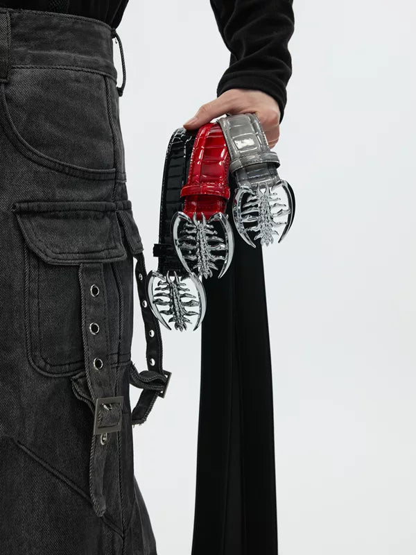 Crocodile Texture Spine Buckle Leather Belt 1