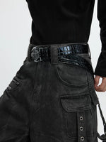 Crocodile Texture Spine Buckle Leather Belt 2