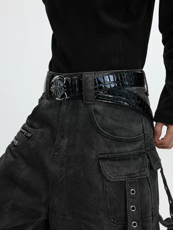 Crocodile Texture Spine Buckle Leather Belt 2