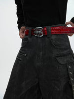 Crocodile Texture Spine Buckle Leather Belt 3