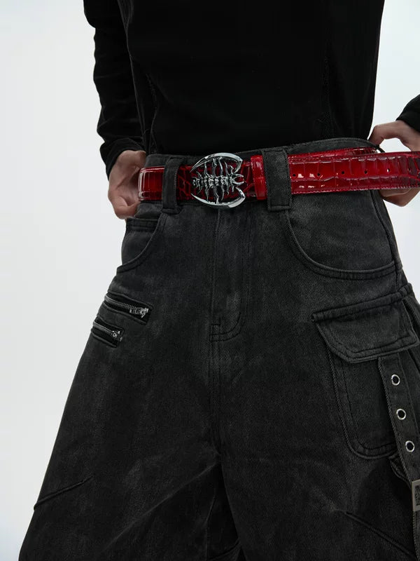 Crocodile Texture Spine Buckle Leather Belt 3