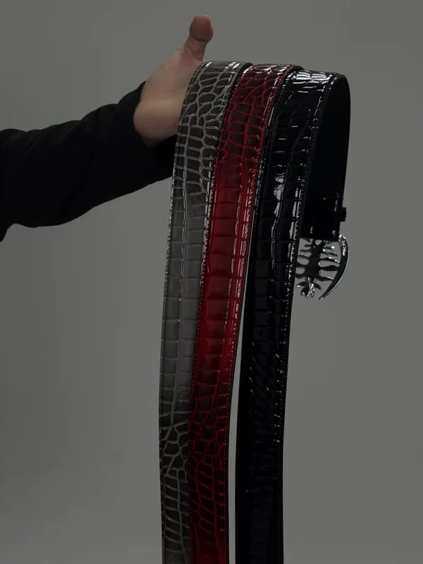 Crocodile Texture Spine Buckle Leather Belt 5