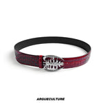 6144365782436, Crocodile Texture Spine Buckle Leather Belt
