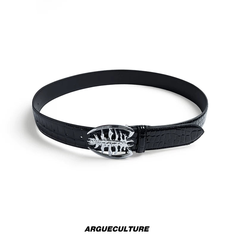 6144365782437, Crocodile Texture Spine Buckle Leather Belt