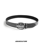 6144365782438, Crocodile Texture Spine Buckle Leather Belt