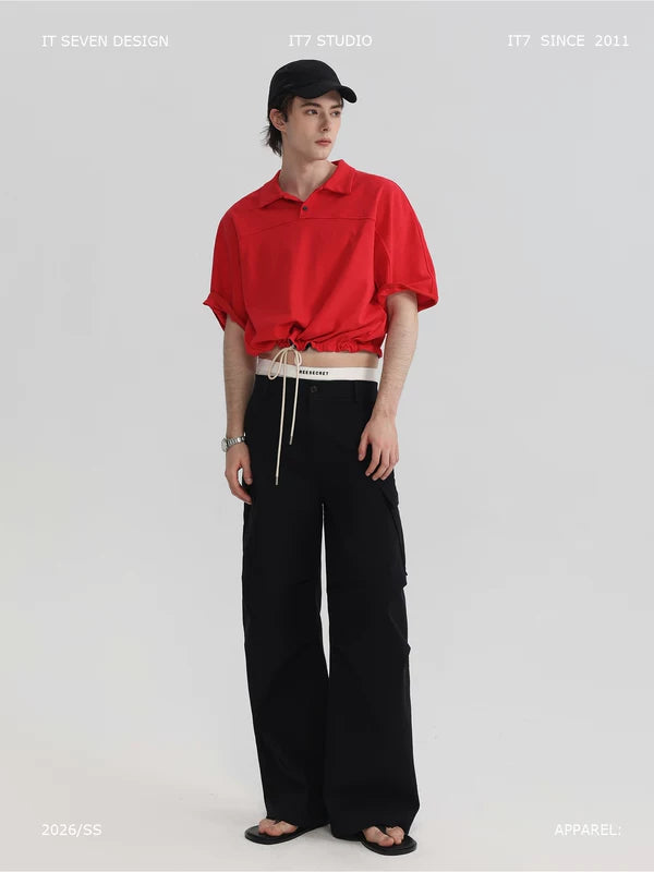 Cropped Drawstring Short Sleeve Polo Shirt 1