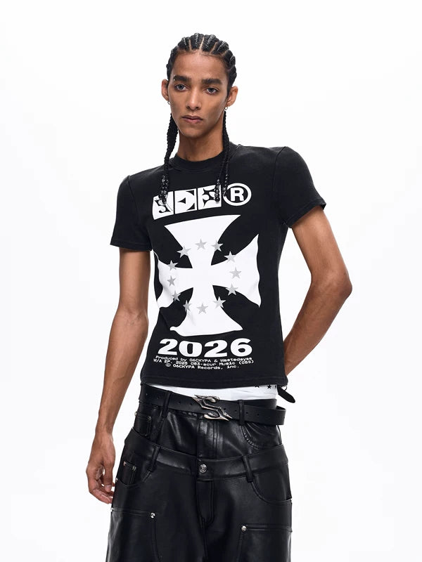 Cross Letter Print Slim Fit T-Shirt 2
