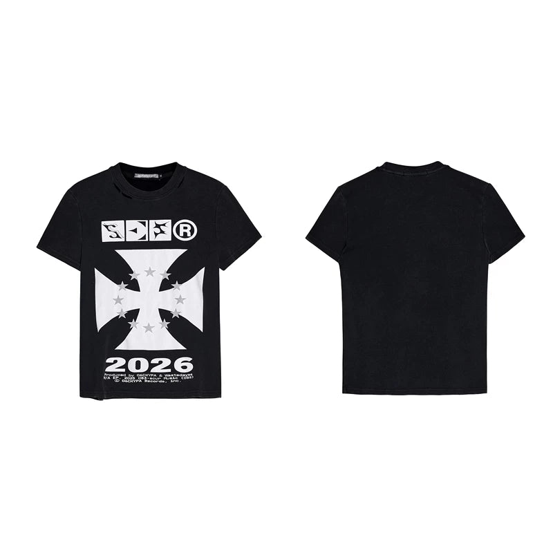 6061618452790,6061618452791,6061618452792,6061618452793, Cross Letter Print Slim Fit T-Shirt