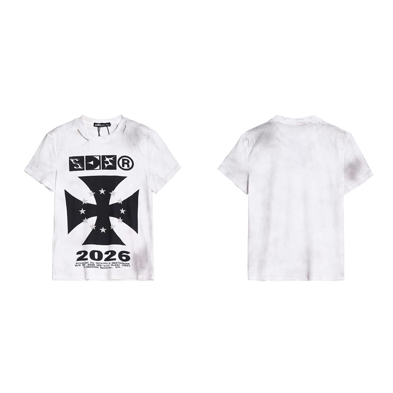6061618452794,6061618452795,6061618452796,6061618452797, Cross Letter Print Slim Fit T-Shirt