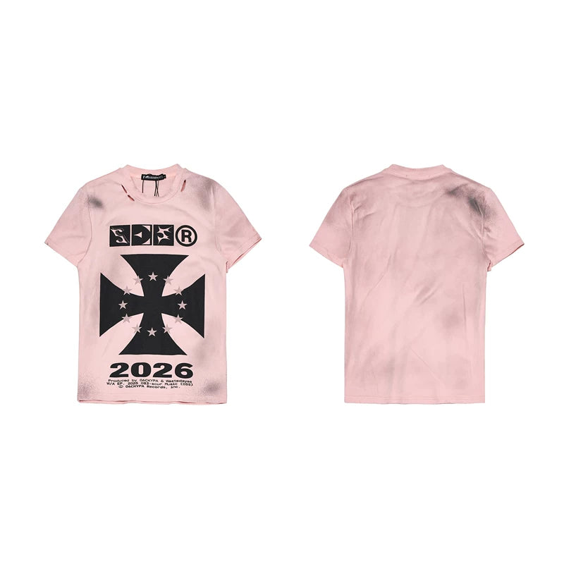 6061618452798,6061618452799,6061618452800,6061618452801, Cross Letter Print Slim Fit T-Shirt