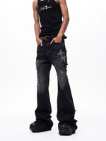 Cross Patchwork Flared Denim Pants 3