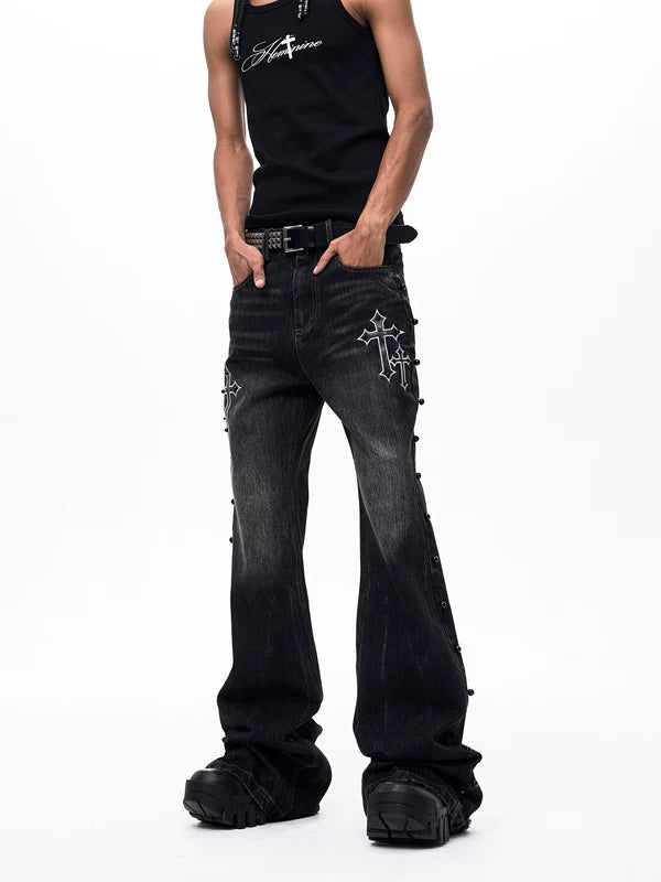 Cross Patchwork Flared Denim Pants 3