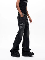 Cross Patchwork Flared Denim Pants 4