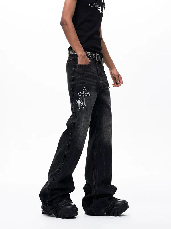 Cross Patchwork Flared Denim Pants 4