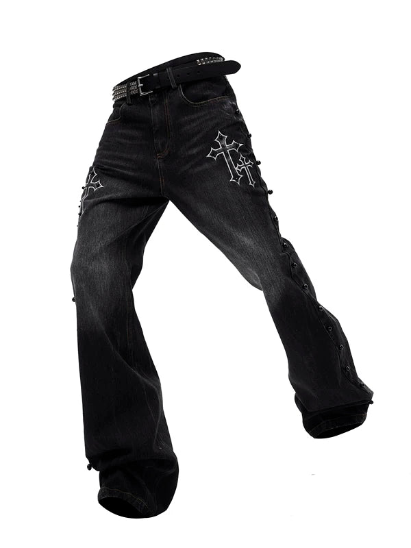 Cross Patchwork Flared Denim Pants 5