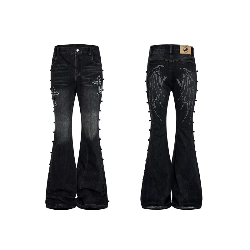6044492253246,6044492253247,6044492253248,6044492253249, Cross Patchwork Flared Denim Pants