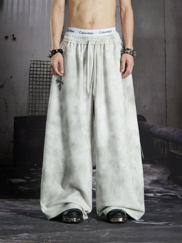 Cross Print Loose Fit Tie-Dye Pants 1
