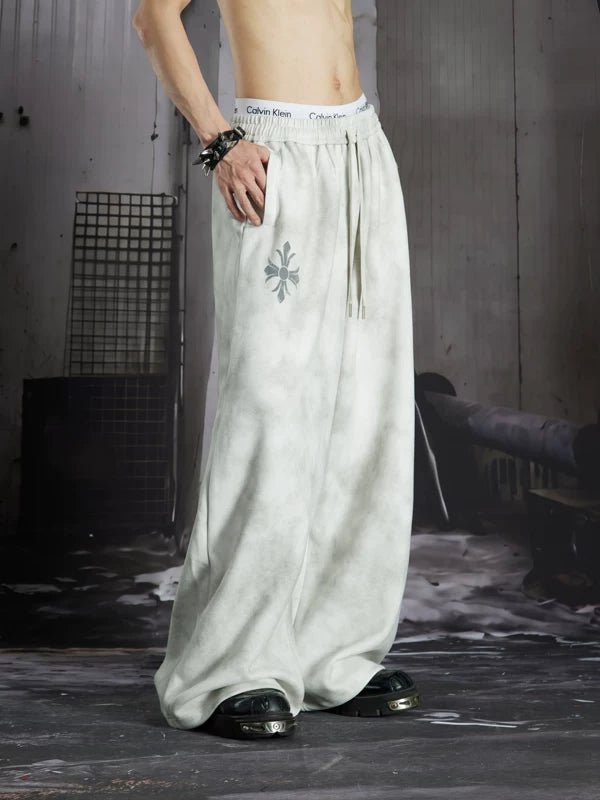 Cross Print Loose Fit Tie-Dye Pants 5