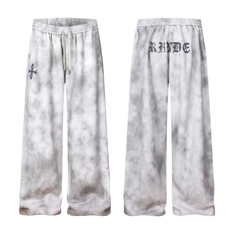 6260003019643,6260003019644,6260003019645,6260003019646, Cross Print Loose Fit Tie-Dye Pants
