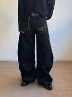 Curved Blade Embroidered Wide-Leg Jeans 2