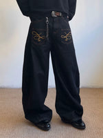 Curved Blade Embroidered Wide-Leg Jeans 3