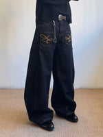 Curved Blade Embroidered Wide-Leg Jeans 4