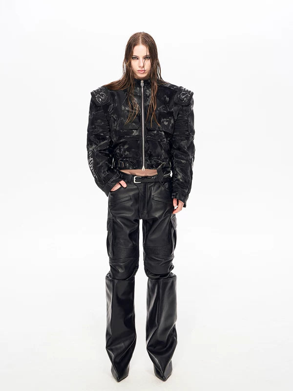 Cyberpunk Embroidered Stand Collar Leather Jacket 4