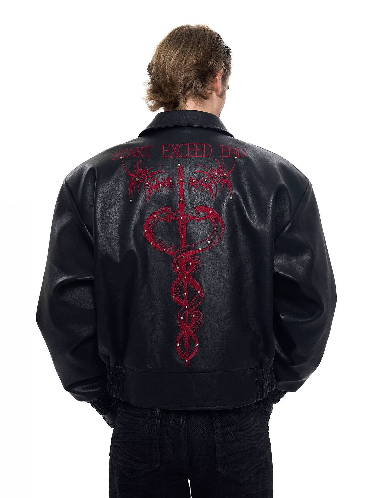 Embroidered Leather Motorcycle Jacket
