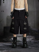 Deconstructed Buckle Detail Loose Capri Pants 1