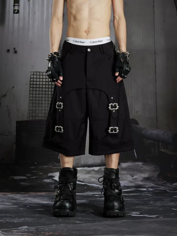 Deconstructed Buckle Detail Loose Capri Pants 1