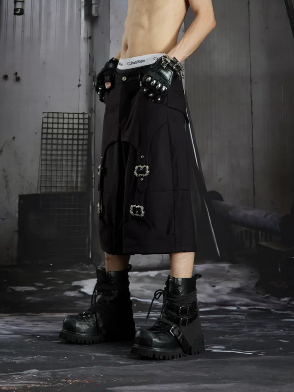 Deconstructed Buckle Detail Loose Capri Pants 3