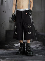 Deconstructed Buckle Detail Loose Capri Pants 5