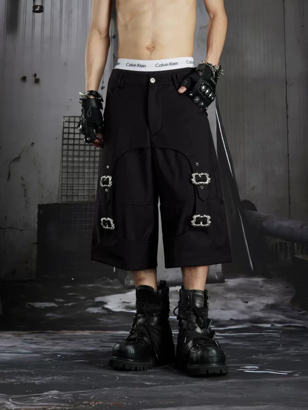 Deconstructed Buckle Detail Loose Capri Pants 5