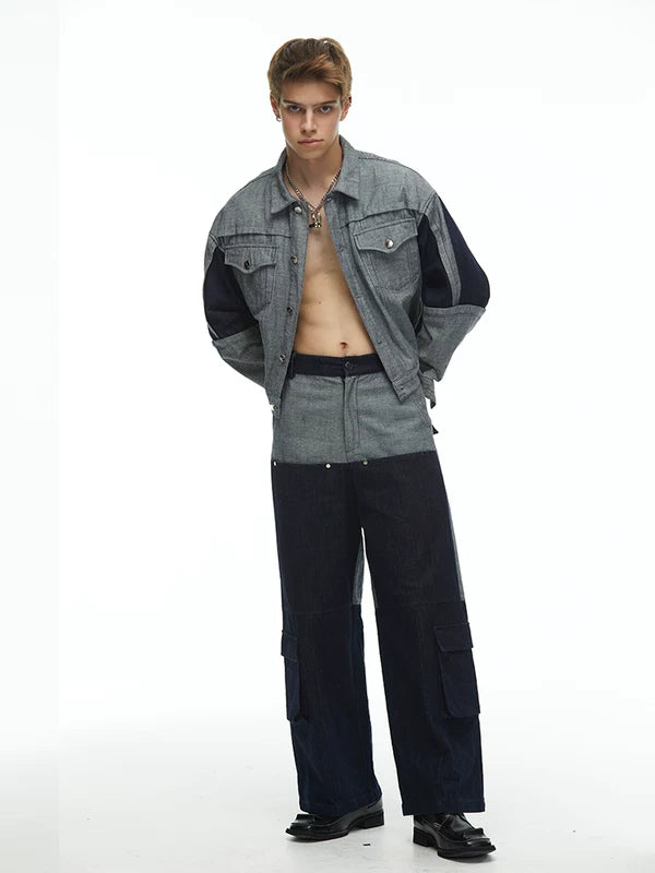Deconstructed Denim Jacket and Cargo Pants Set 1