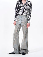 Deconstructed Distressed Flared Denim Pants 3