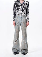 Deconstructed Distressed Flared Denim Pants 4