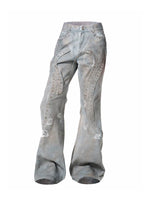 Deconstructed Distressed Flared Denim Pants 5