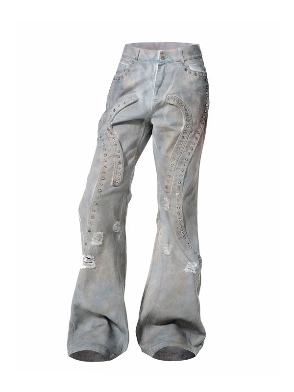 Deconstructed Distressed Flared Denim Pants 5