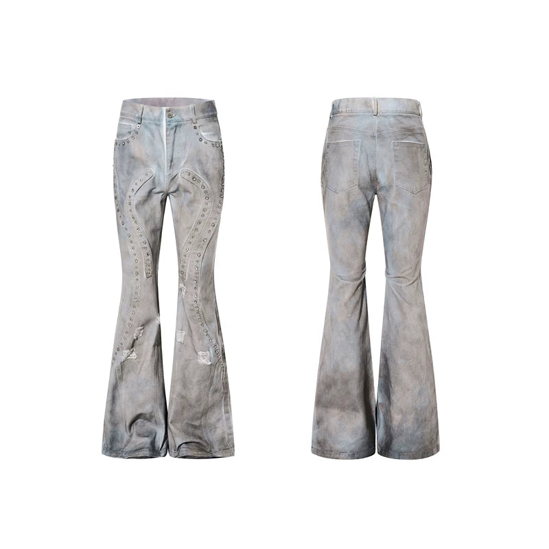 6027211945201,6027211945202,6027211945203,6027211945204, Deconstructed Distressed Flared Denim Pants