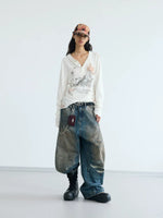 Deconstructed Distressed Loose Fit Jeans Pants 5