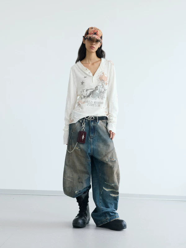 Deconstructed Distressed Loose Fit Jeans Pants 5