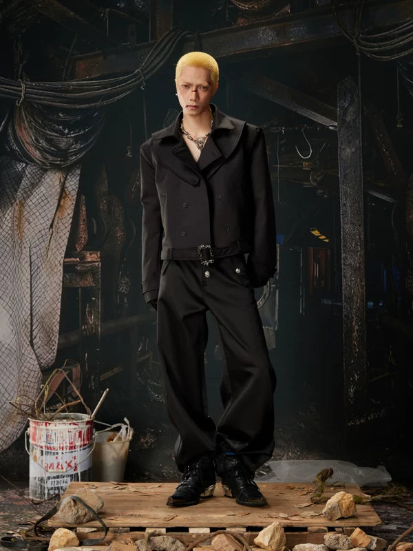 Deconstructed Double-Breasted Cropped Collared Jacket 4