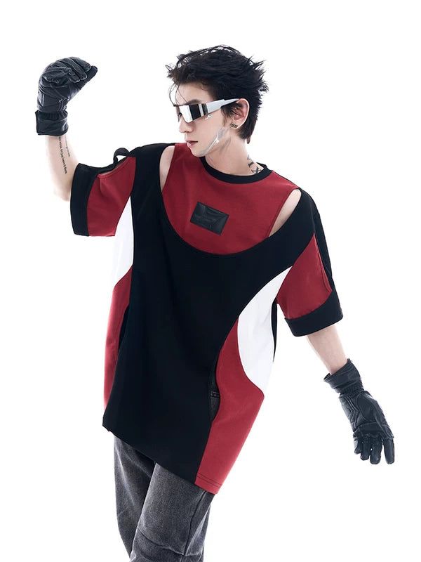 Deconstructed Double-Layer Patchwork Short-Sleeve T-Shirt 2