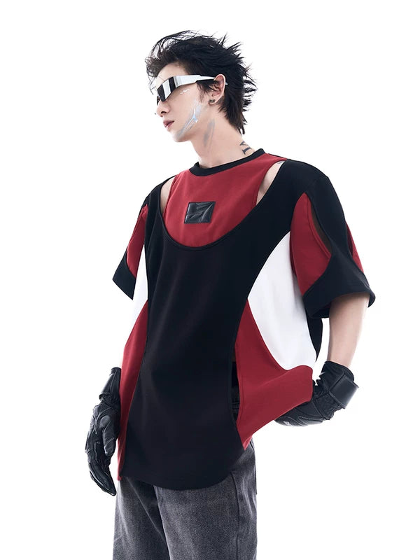 Deconstructed Double-Layer Patchwork Short-Sleeve T-Shirt 3