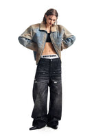 Deconstructed Embroidered Denim Fleece Collar Jacket 4