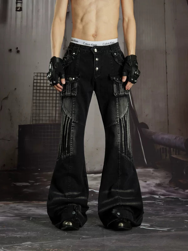 Deconstructed Flared Cargo Jeans 1