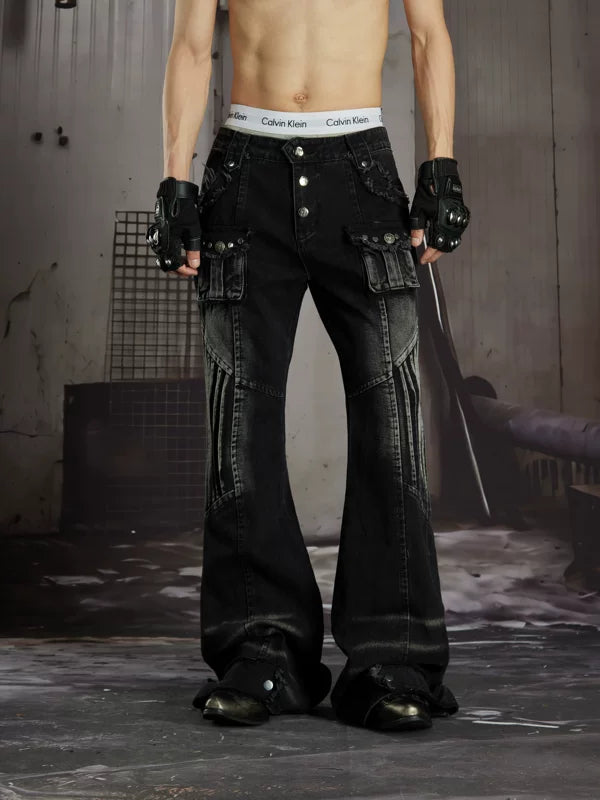 Deconstructed Flared Cargo Jeans 5