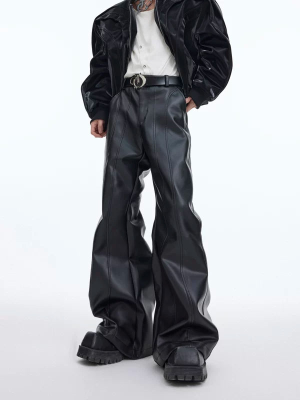 Deconstructed Flared Faux Leather Pants 1