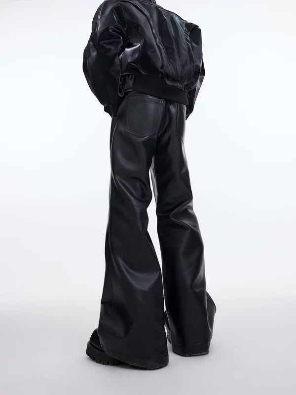 Deconstructed Flared Faux Leather Pants 2