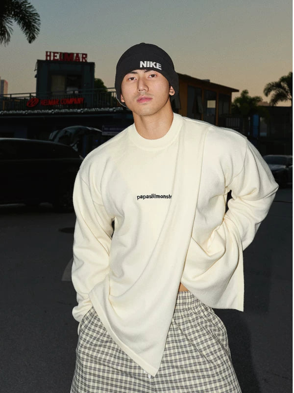 Deconstructed Irregular Cut Crew Neck Sweater 1